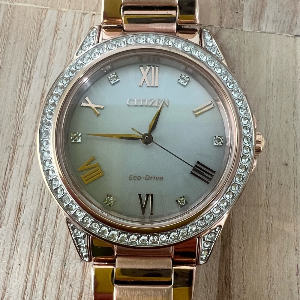 Citizen eco-drive ladies rose gold tone solar dress watch